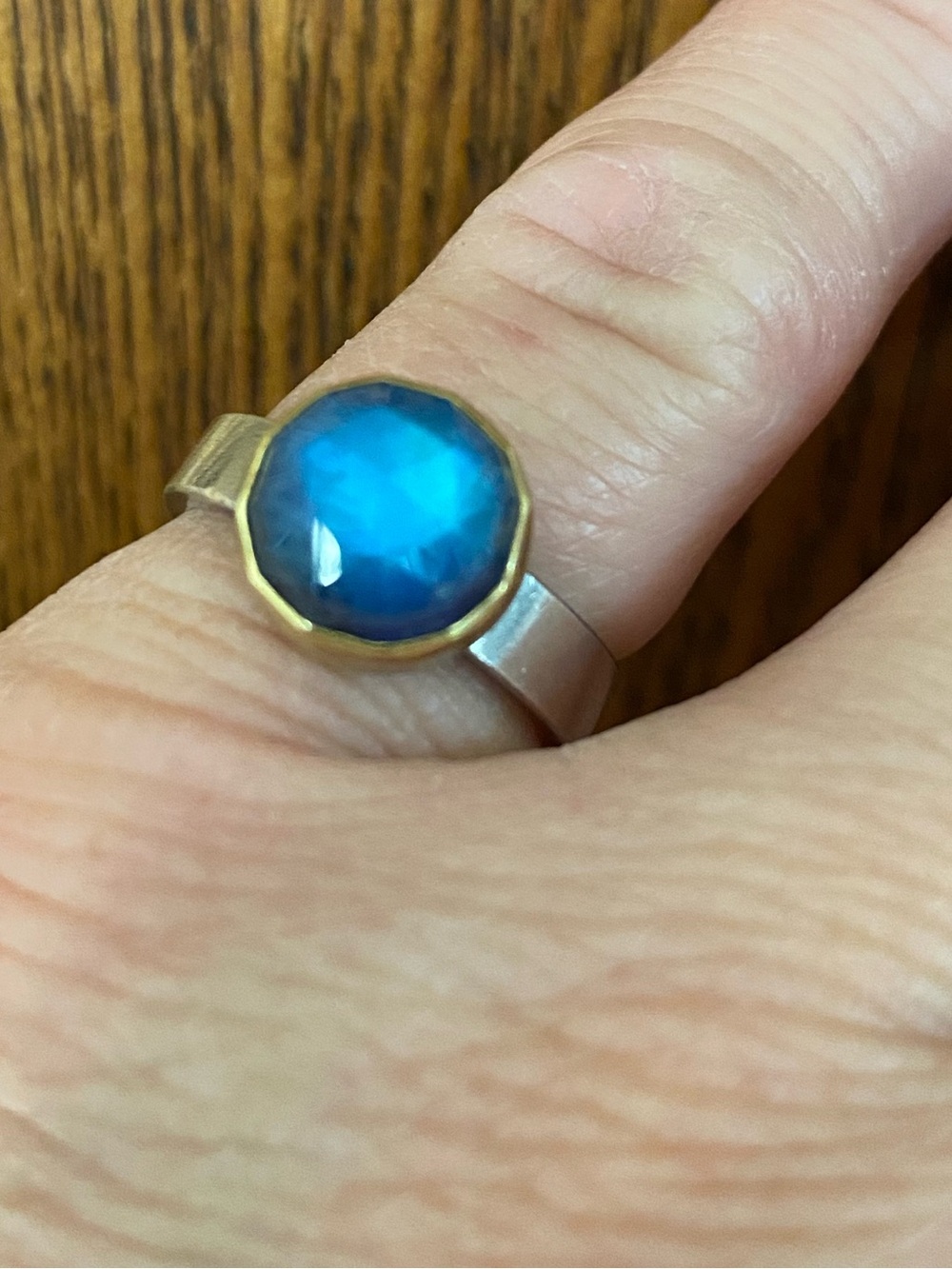 Sam Woehrmann 6.75 6.5 7 faceted blue labradorite ring sterling silver 22k gold